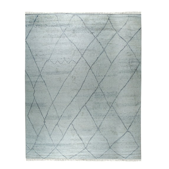 EORC DO24SL9X12 Hand-Knotted Wool Moroccan Rug, 9' x 12', Silver Area Rug