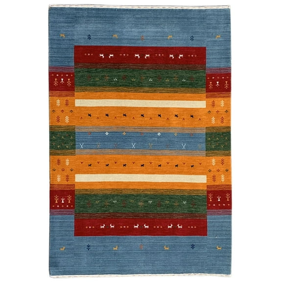 EORC Sky Blue Hand Knotted Wool Transitional Gabbeh Rug, 8' x 10'-Color:Sky Blue,Material:Wool