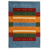 EORC Sky Blue Hand Knotted Wool Transitional Gabbeh Rug, 10' x 14'