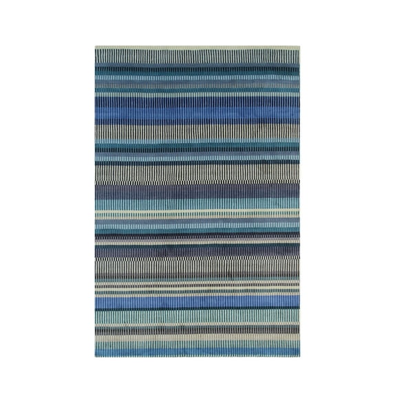EORC Stripe/BLUE Hand Knotted Wool Modern Knotted Striped Rug, 10' x 14'
