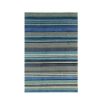 EORC Stripe/BLUE Hand Knotted Wool Modern Knotted Striped Rug, 4' x 6'