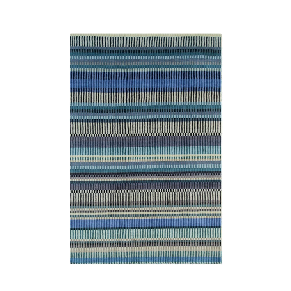 Hand-Knotted Blue Striped Wool 4' x 6' Area Rug