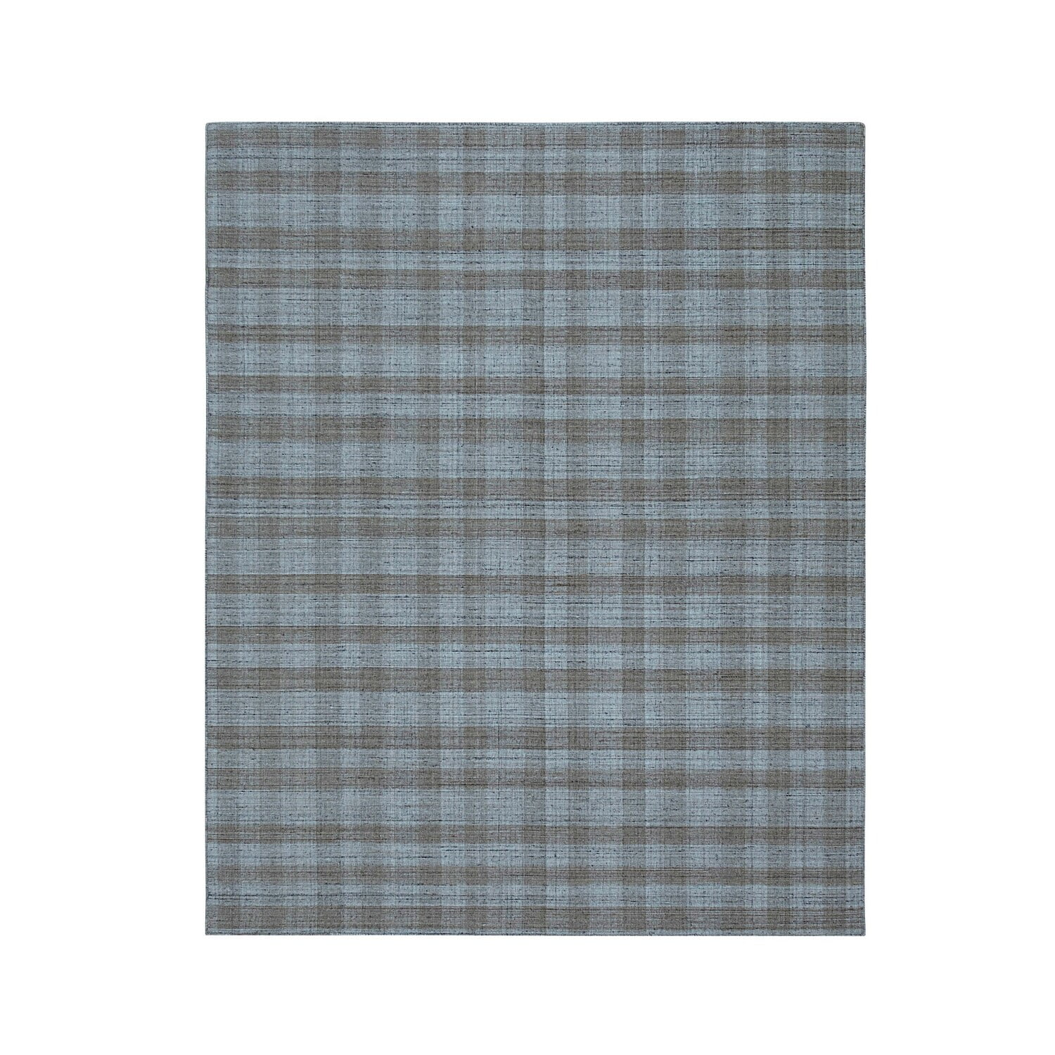 Hand-Woven Blue and Gray Wool Plaid 8' x 10' Rug