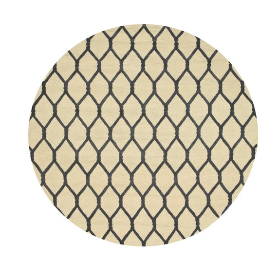 EORC VC1001BG Hand Tufted Wool Chain-Link Rug, 4' Round, Ivory