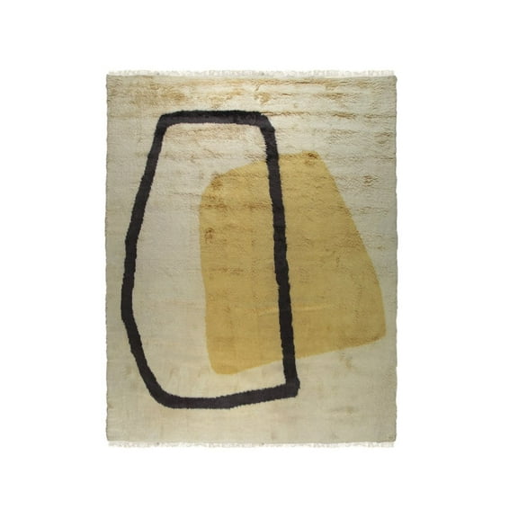 EORC Yellow Hand-Knotted Wool Contemporary Art Deco Rug, 5' x 8'