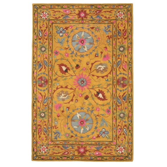 EORC Yellow Hand-Tufted Wool Traditional Suzani Rug, 7'9 x 9'9