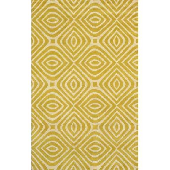 Hand Tufted Yellow Wool Round Rug 7'9 Ivory Blue Geometric Pattern - Eorc-Color:Yellow,Material:Wool