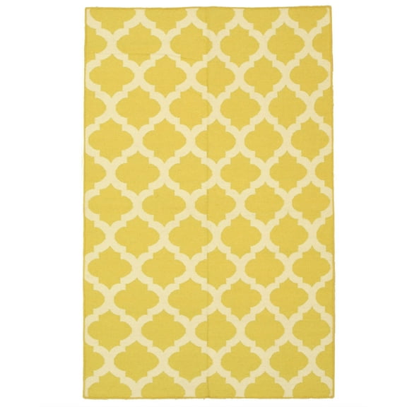 EORC Yellow Handmade Wool Transitional Reversible Modern Moroccan Kilim Rug, 5' x 8'