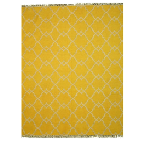 EORC Yellow Polyester Transitional Reversible Moroccan Outdoor Rug, 5' x 8'