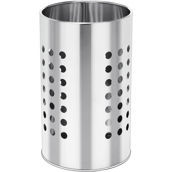 EORTA Stainless Steel Kitchen Utensil Holder Flatware Cylinder Silverware Draining Organizer Drying Rack with Round Drain Holes for Forks, Knives, Spoons, Chopsticks, Medium