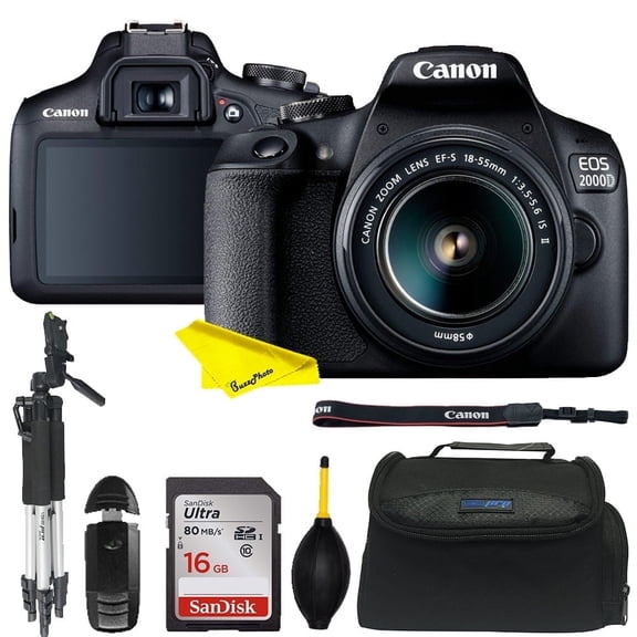 Deal-Expo EOS 2000D Adjustable 24.1 MP APS-C CMOS DSLR Cameras Bundle with 50-Inch Tripod, Black, 1