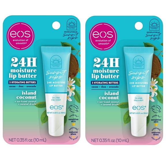 EOS 24H Moisture Lip Butter, Island Coconut, net wt 0,35 fl oz, Pack of 2