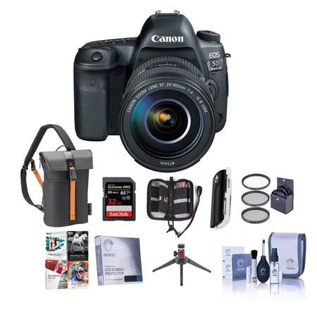 EOS-5D Mark IV Digital SLR Camera Body Kit with EF 24-105mm f/4L IS II USM Kit - Bundle with 32GB U3 SDHC Card, Holster Case, Table Top Tripod, Cleaning Kit, 77mm Filter Kit, PC Software Pac
