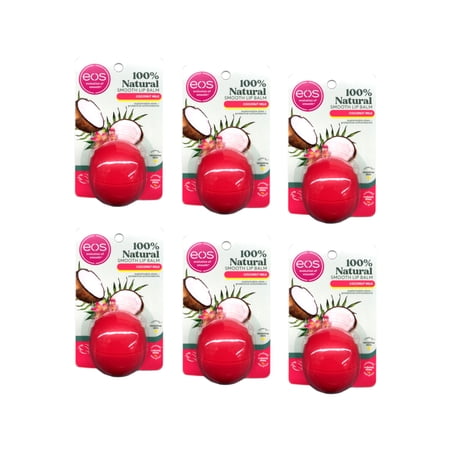eos 100% Natural Smooth Lip Balm Coconut Milk Sphere All Day Moisture 0.25 oz (Pack of 6)