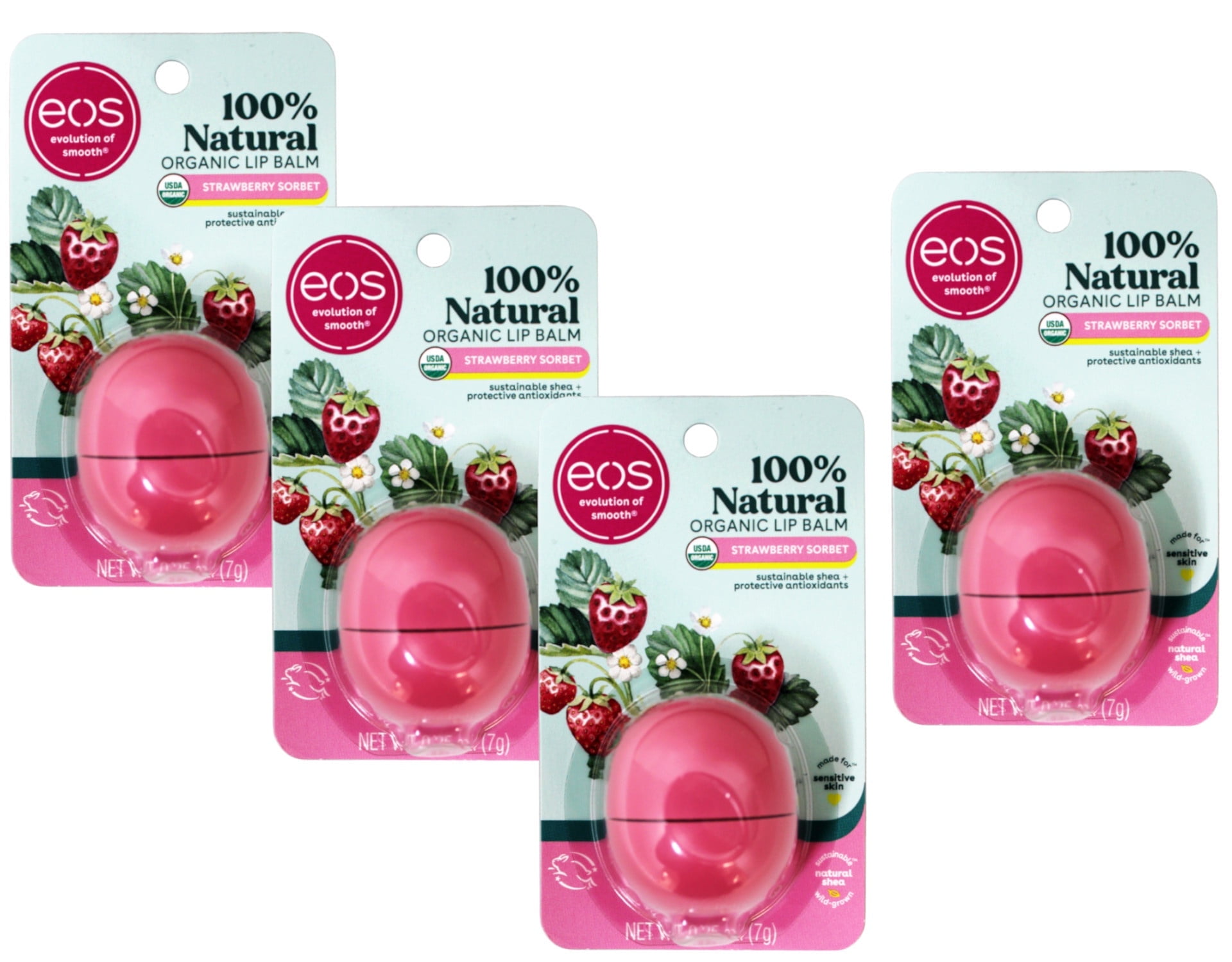 EOS, Lip Balm, Strawberry Sorbet, .25 oz (7 g)(Pack of 4) - Walmart.com, image size:1920x1500