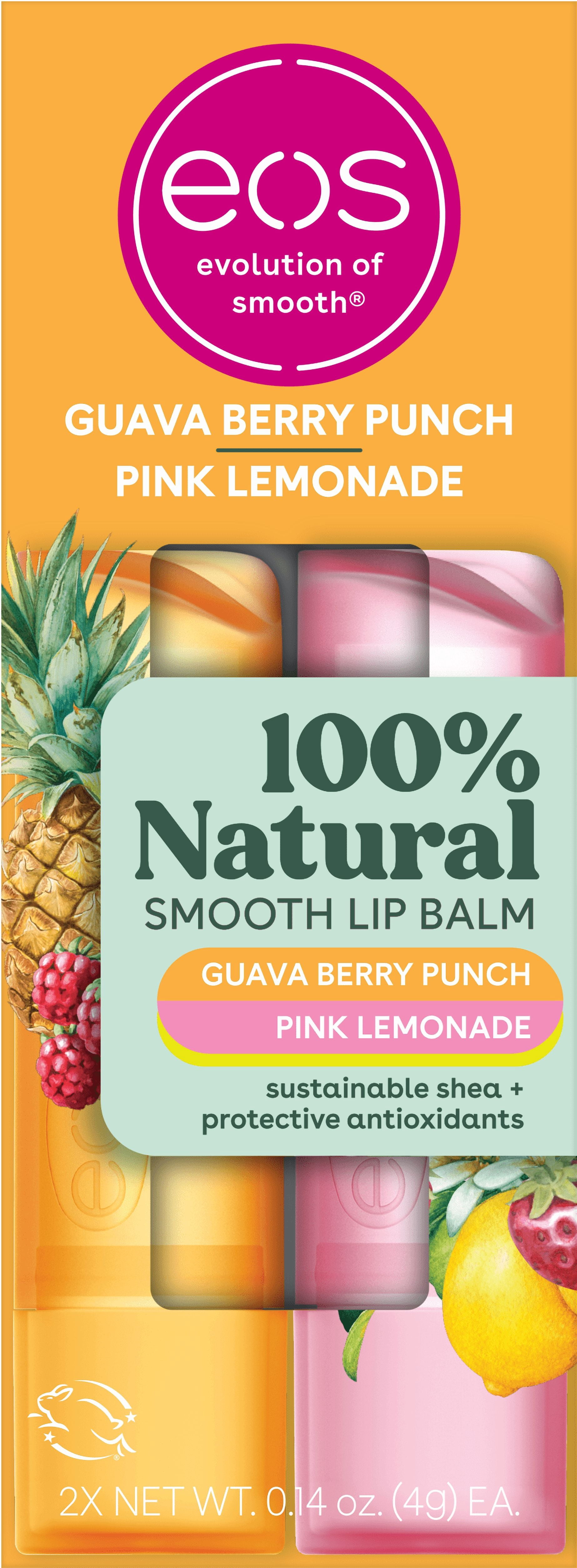 eos 100% Natural Lip Balm - Guava Berry Punch & Pink Lemonade - 0.14 oz- 2 Pack