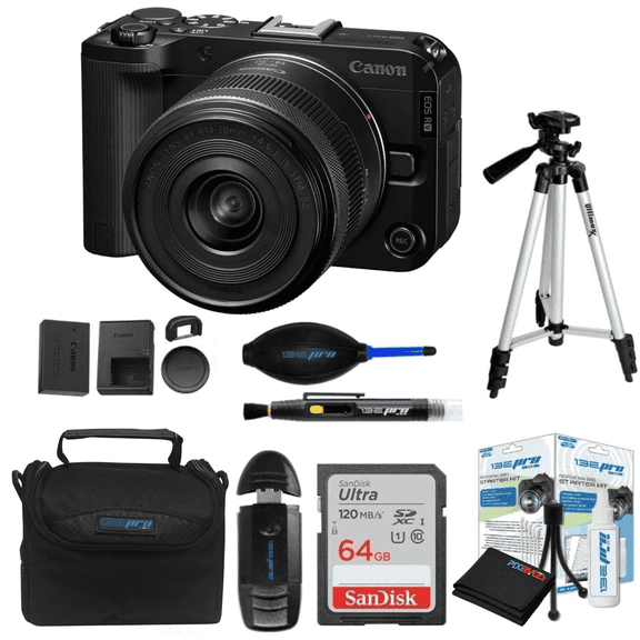 Pixibytes EOS R50 V Built-in Flash 22.2 MP APS-C Mirrorless Camera with 64GB SD Card, Black