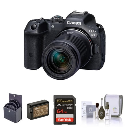Canon EOS R7 Mirrorless Camera with RF-S 18-150mm f/3.5-6.3 IS STM Lens, Bundle with Essentials Filter Kit, 64GB Memory Card, Extra Battery and Cleaning Kit
