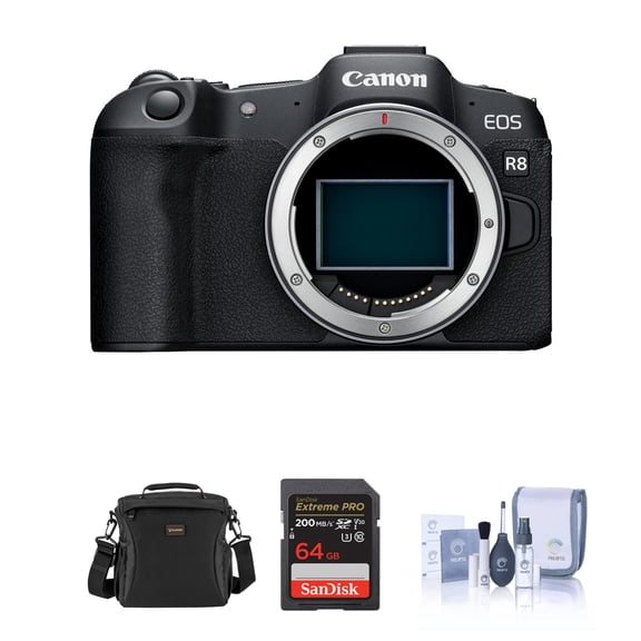 Canon EOS R8 Mirrorless Camera Bundle with 64GB SD Card, Shoulder Bag, Cleaning Kit
