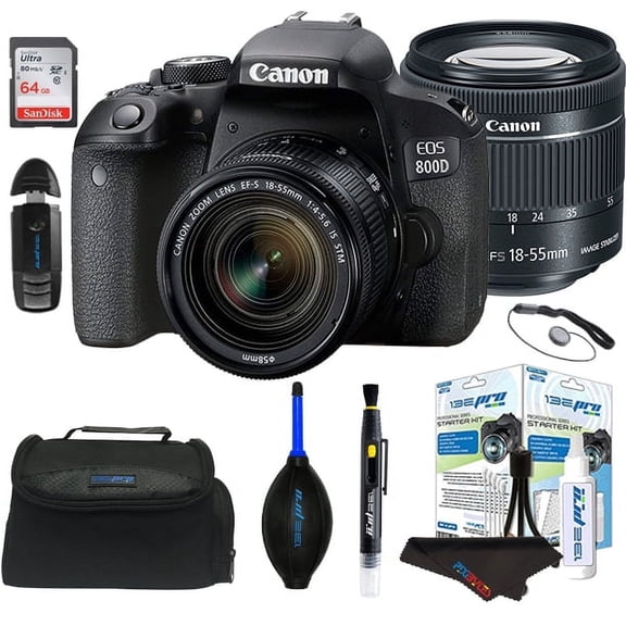 Pixibytes EOS Rebel 800D 24.2 MP 24.2MP APS-C CMOS Sensor DSLR Cameras Bundle with 18-55mm Lens, Black