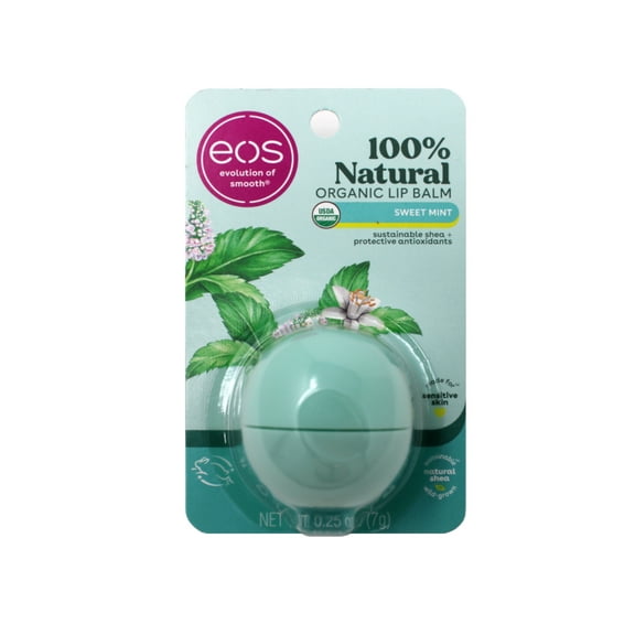 eos USDA Organic Lip Balm, Sweet Mint, Moisturize Dry Lips, 100% Natural and Gluten Free, Long Lasting Hydration, Sweet Mint Sphere, 0.25 Ounce (Pack of 1) (2090228)