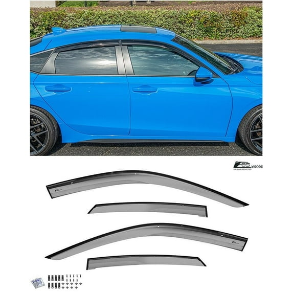 EOS Visors Replacement For 2022-Present Honda Civic JDM Mugen Clip-On Style SMOKE TINTED Side Vents Window Deflectors Rain Guard DWV-V235
