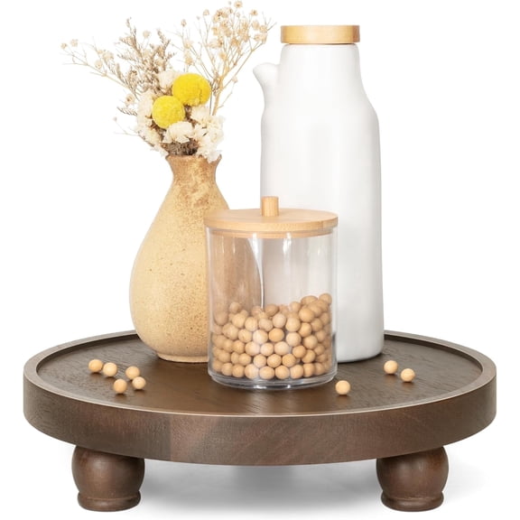 EOSAHR Acacia Wood Display Riser – 1-Piece Round Pedestal Stand for Soap, Candle, Plant, or Cupcake (Dark Acacia)