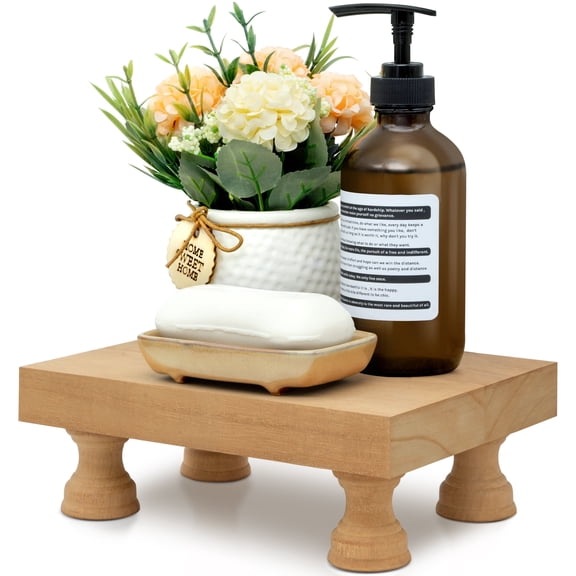 EOSAHR Wooden Soap Holder Tray – 1 Count Farmhouse Pedestal Stand for Bathroom Sink and Kitchen Counter Organizer (Light Brown)