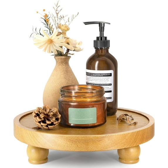 EOSAHR Farmhouse Wood Riser for Display : Decorative Pedestal Stand for Kitchen Counter and Home Decor (Light Brown)