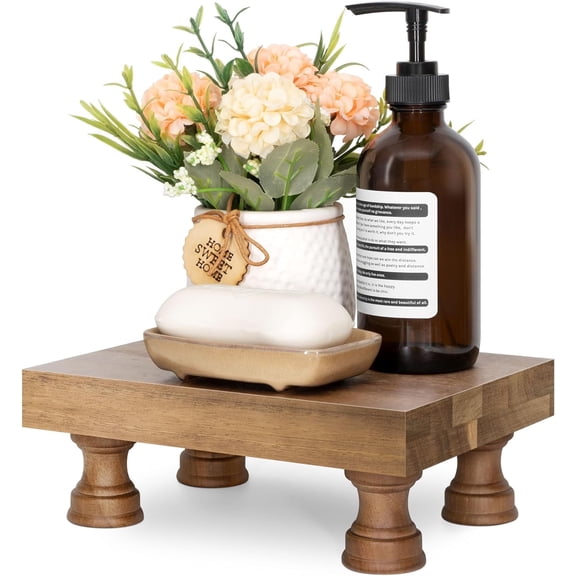 EOSAHR Farmhouse Wooden Riser for Display : Decorative Pedestal Stand for Kitchen Decor and Perfume Tray for Bathroom Counter Organizer - The Home Decor for Apartment Essentials (Acacia Wood)