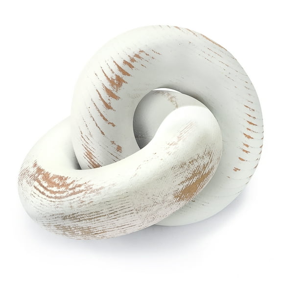 EOSAHR Rustic Pine Wood Knot Decor – Stylish 2-Link Wood Chain Link Decor for Coffee Table, Book Shelf & Side Table – Decorative Room Accessories for Living Room (Distressed White)