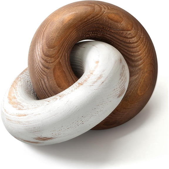 EOSAHR Pine Wood Knot Decor, Boho Wooden Chain Link Sculpture for Coffee Table, Bookshelf, Desk & Home Decor (Brown & White)