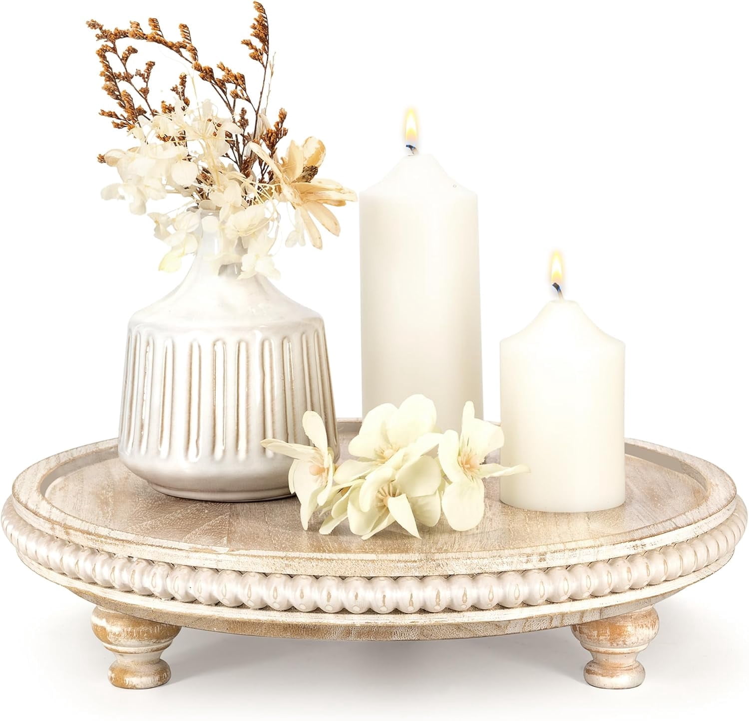 EOSAHR Rustic Round Pine Wooden Display Riser – Farmhouse Beaded Wooden ...