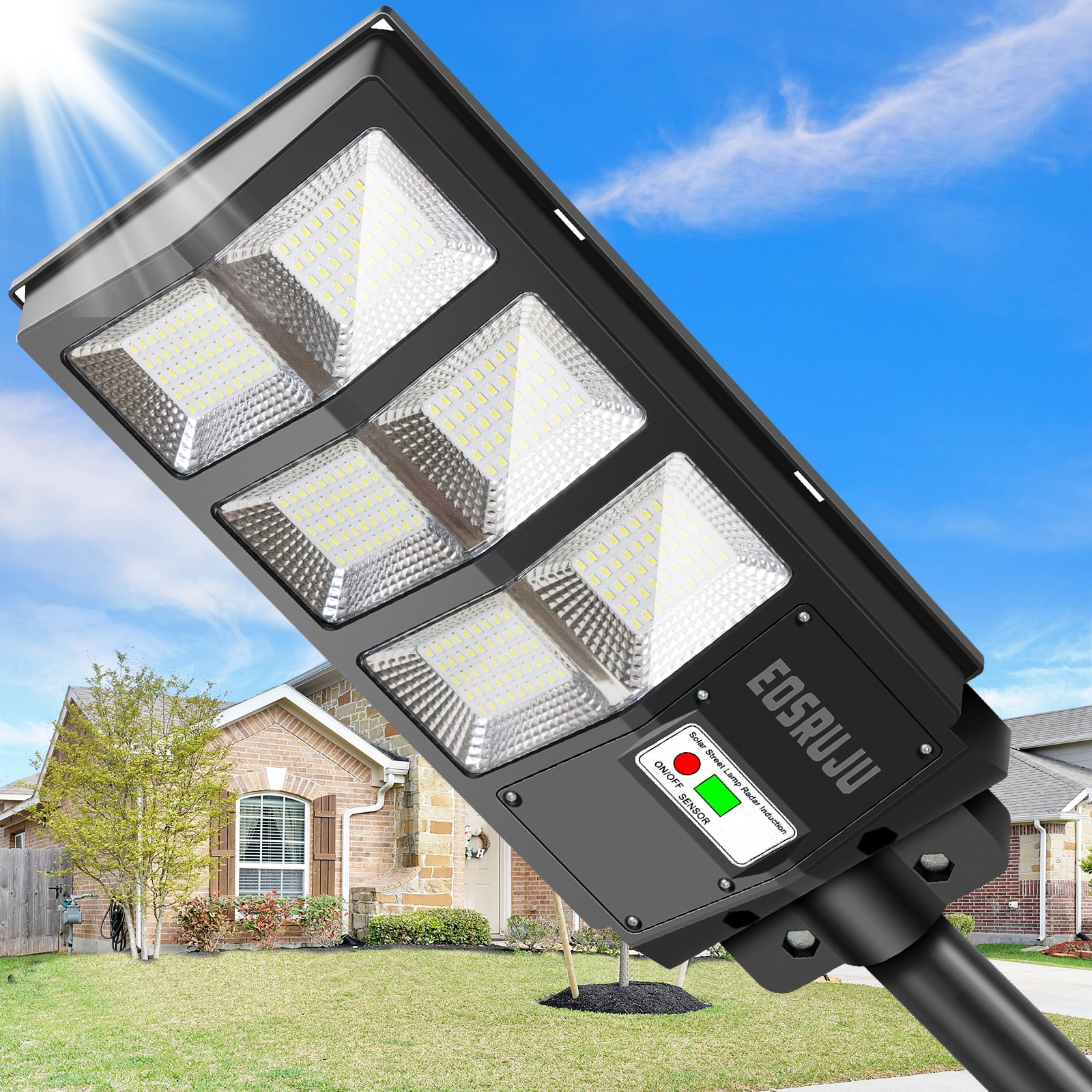 Baiston 374 LED Solar Street Light – Dusk To Dawn, 6500K, Motion Sensor & Remote, IP65 Waterproof For Parking Lots, Garages, Barns