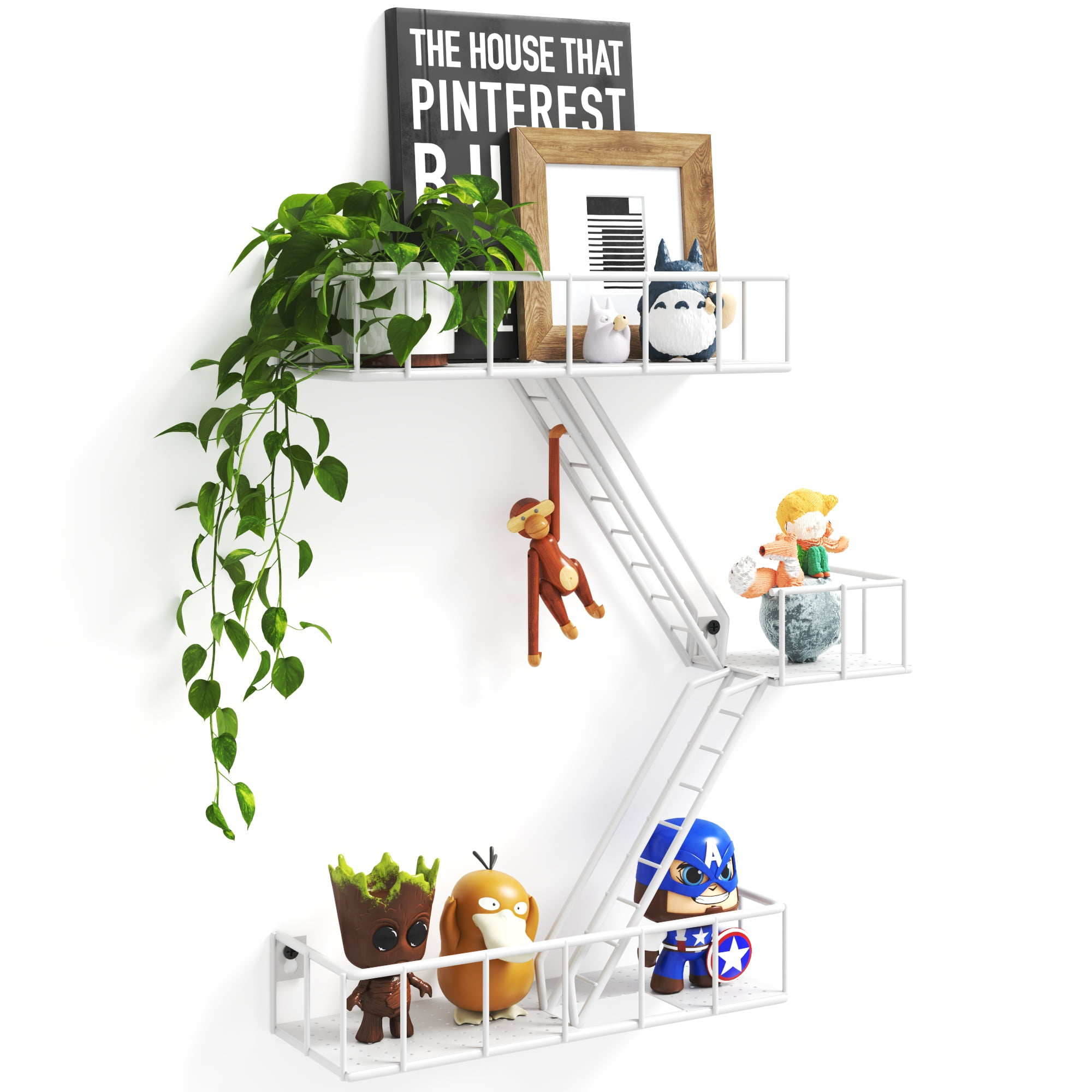 EOSTBE Fire Escape Wall Shelf with Baskets - 3-Tier Metal Fire Escape ...