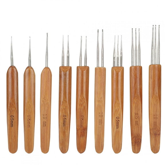 EOTVIA 0.75 mm Dreadlock Crochet Hook Bamboo Dreadlocks Needle Weaving Crochet, Include 1 Hook, 2 Hooks, 3 Hooks for Dreadlock Supplies, 9 Pack