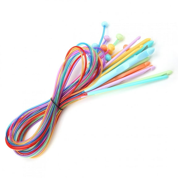 EOTVIA 12 Pack 1.2 m Long Afghan Crochet Hooks Carpet Knitting Needles with Cable Plastic Crochet Hook Set- Ideal Kit for Crocheting Including Lace, Flowers, Doilies & Baby Clothes