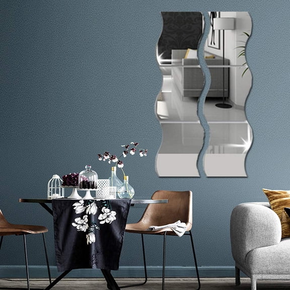 EOTVIA 6 Piece Wavy Mirror Wall Stickers, 3D Mirror Art DIY Home Decorative Acrylic Mirror Wall Sheet Plastic Mirror Tiles for Home Wall Decoration Decal (Silver)