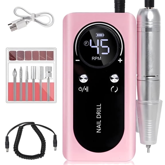 EOTVIA Portable Electric Nail Drill Manicure Pedicure Polishing Shape Tools for Nail Care Beauty Home Salon Use - 45000RPM, Pink