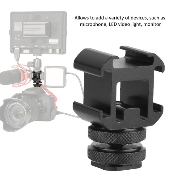 EOTVIA Triple Hot Shoe Base Mount Adapter Extend Holder for Microphone Monitor LED Video Light, Triple Hot Shoe Mount, Triple Hot Shoe Mount Adapter