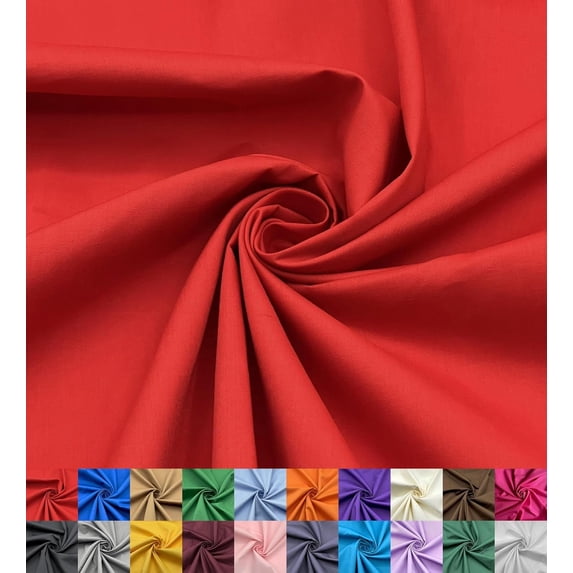 EOVEA - Cotton Polyester by the Yard, 60" Wide Poly Cotton Blend Broadcloth Fabric Lightweight Breathable Soft for Sewing, Lining, Curtains, Bedding, Skirts & DIY Projects (Red, 30 Yard)