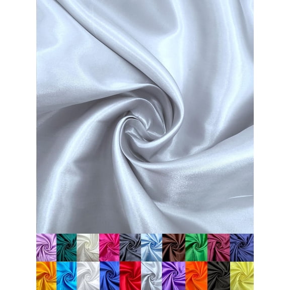 EOVEA - Satin Fabric by the Yard - 60" Wide Smooth Shiny Satin Fabric for Sewing, Lining, Upholstery, Costumes, Home Décor & DIY Crafts Lightweight Soft-Draping Fabric (Silver, 1 Yard)