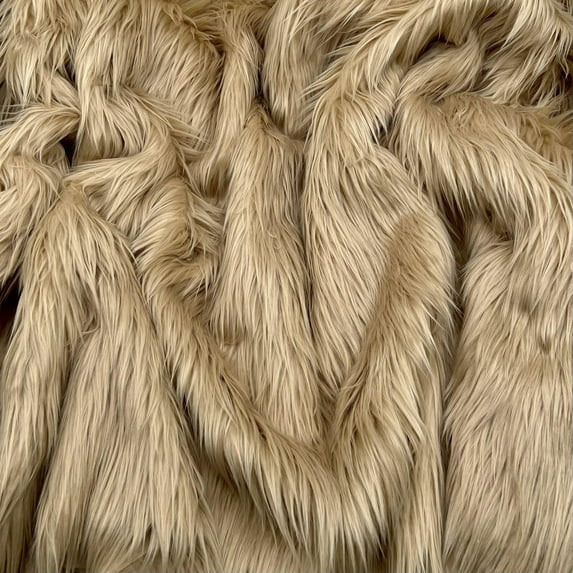 EOVEA Shaggy Faux Fur Fabric by The Yard - 18" X 60" Inch - Long Pile Fur - Fake Fur Materials - Soft & Fluffy Craft Fabric Supplies for DIY Arts & Crafts, Apparel, Costume, Rug(Half Yard, Beige)