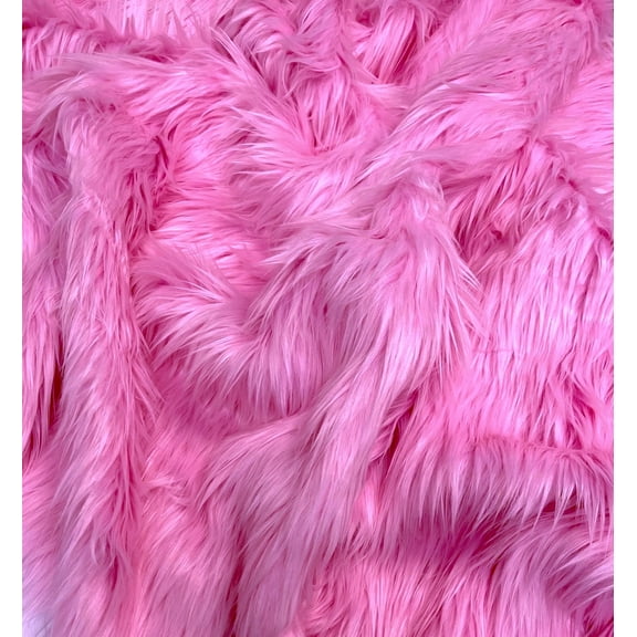 EOVEA Shaggy Faux Fur Fabric by The Yard - 18" X 60" Inch - Long Pile Fur - Fake Fur Materials - Soft & Fluffy Craft Fabric Supplies for DIY Arts & Crafts,Apparel,Costume, Rug(Bubble Gum, Half Yard)