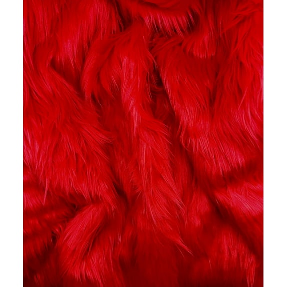 EOVEA Shaggy Faux Fur Fabric by The Yard - 180" X 60" Inch - Long Pile Fur - Fake Fur Materials - Soft & Fluffy Craft Fabric Supplies for DIY Arts & Crafts, Apparel, Costumes, Rugs | Red