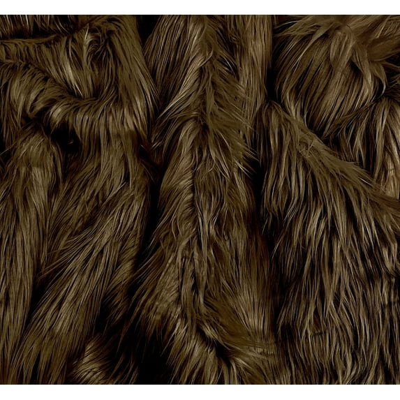 EOVEA Shaggy Faux Fur Fabric by The Yard - 36" X 60" Inch - Long Pile Fur - Fake Fur Materials - Soft & Fluffy Craft Fabric Supplies for DIY Arts & Crafts, Apparel, Costume, Rug(Dark Brown, One Yard)