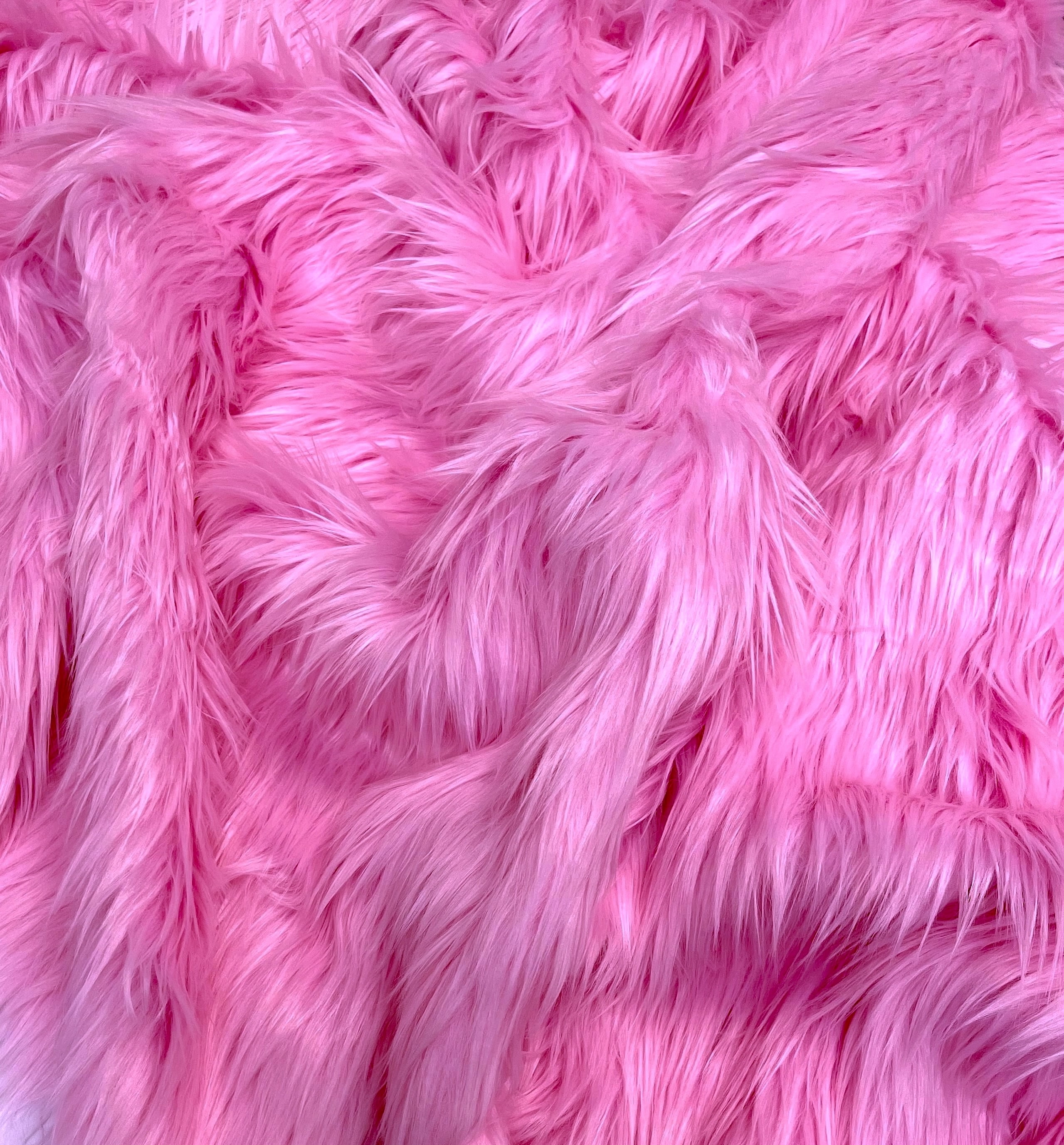 EOVEA Shaggy Faux Fur Fabric by The Yard - 36" X 60" Inch - Long Pile Fur - Fake Fur Materials - Soft & Fluffy Craft Fabric Supplies for DIY Arts & Crafts,Apparel,Costume,Rug(Bubble Gum, One Yard)