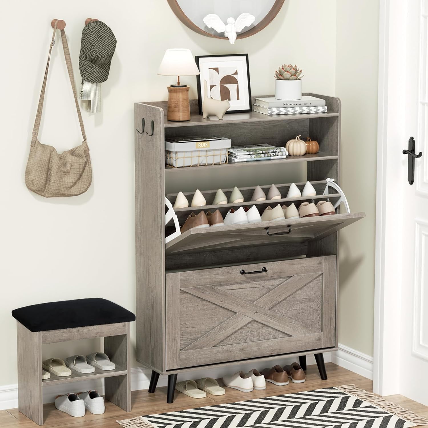 EOYUTLLY Shoe Storage Cabinet for Entryway, Shoe Organizer with 2 Flip ...