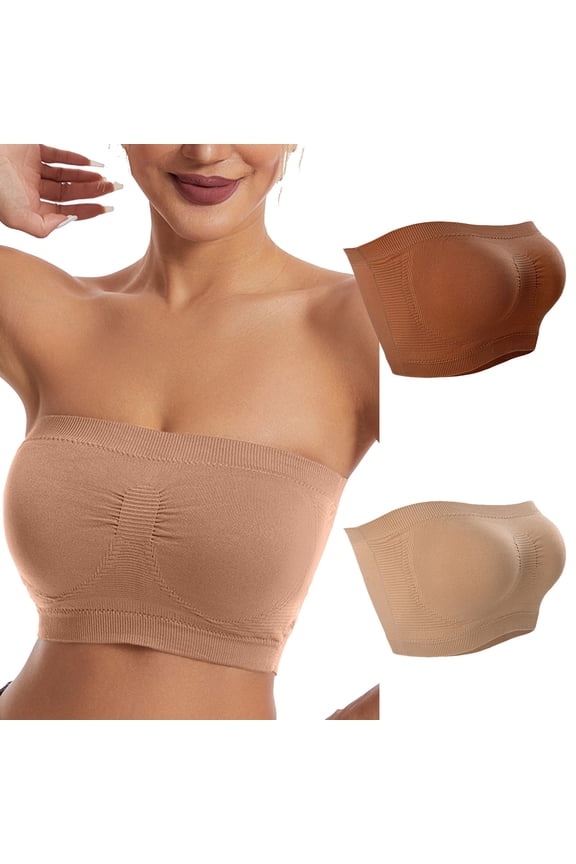 2PC Strapless Bras for Women, 2PC Ladies Graceless Comfortable No Steel Ring Breathable Gathering Bra Woman Underwear Tube Top