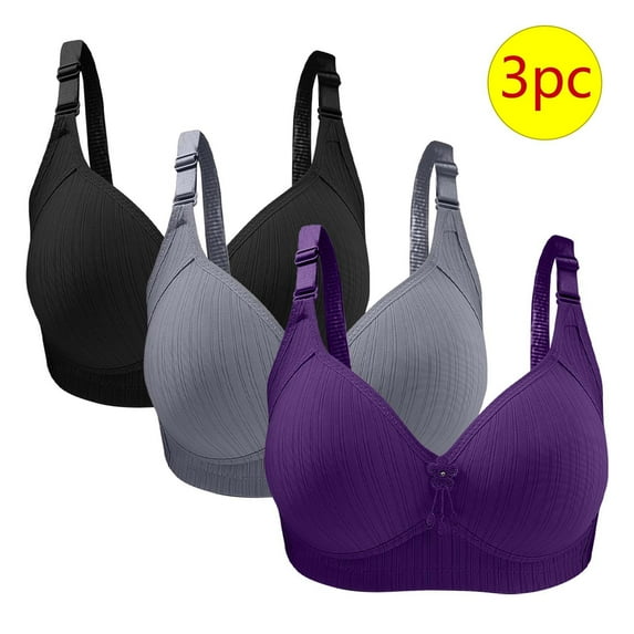 EOYWHK 3PC Bras for Women No Underwire, 3PC Woman's Large Size Solid Color Without Steel Ring Gathering Comfortable Bras Daily Bra